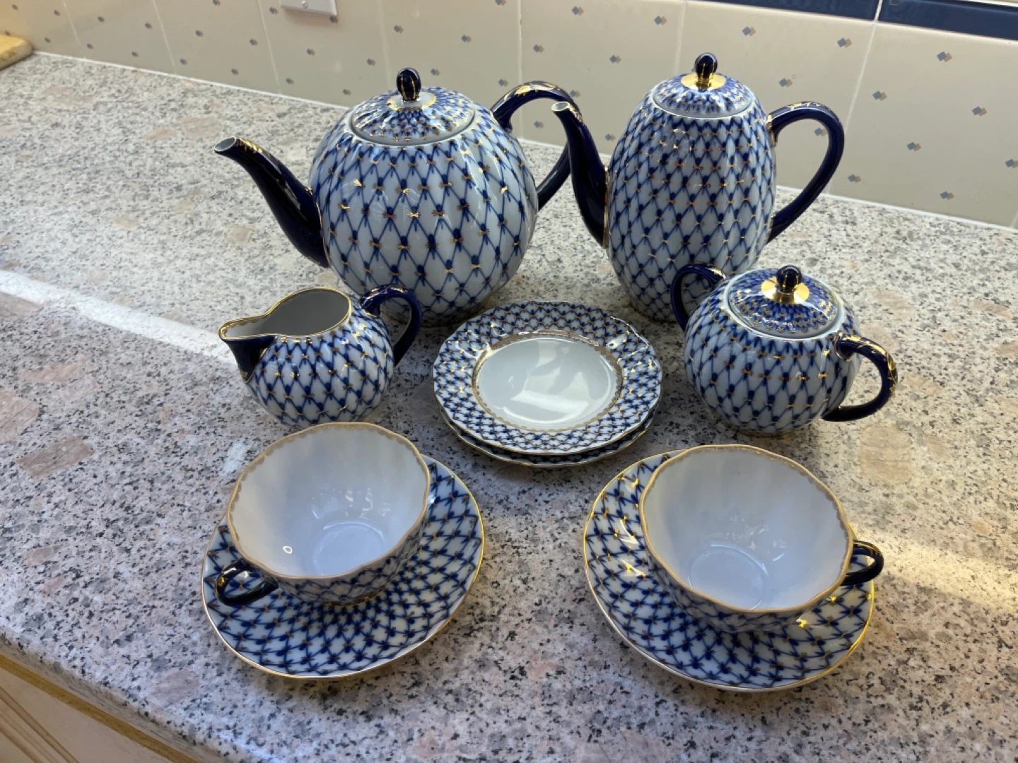 Imperial Porcelain "Cobalt Net" Tea Set