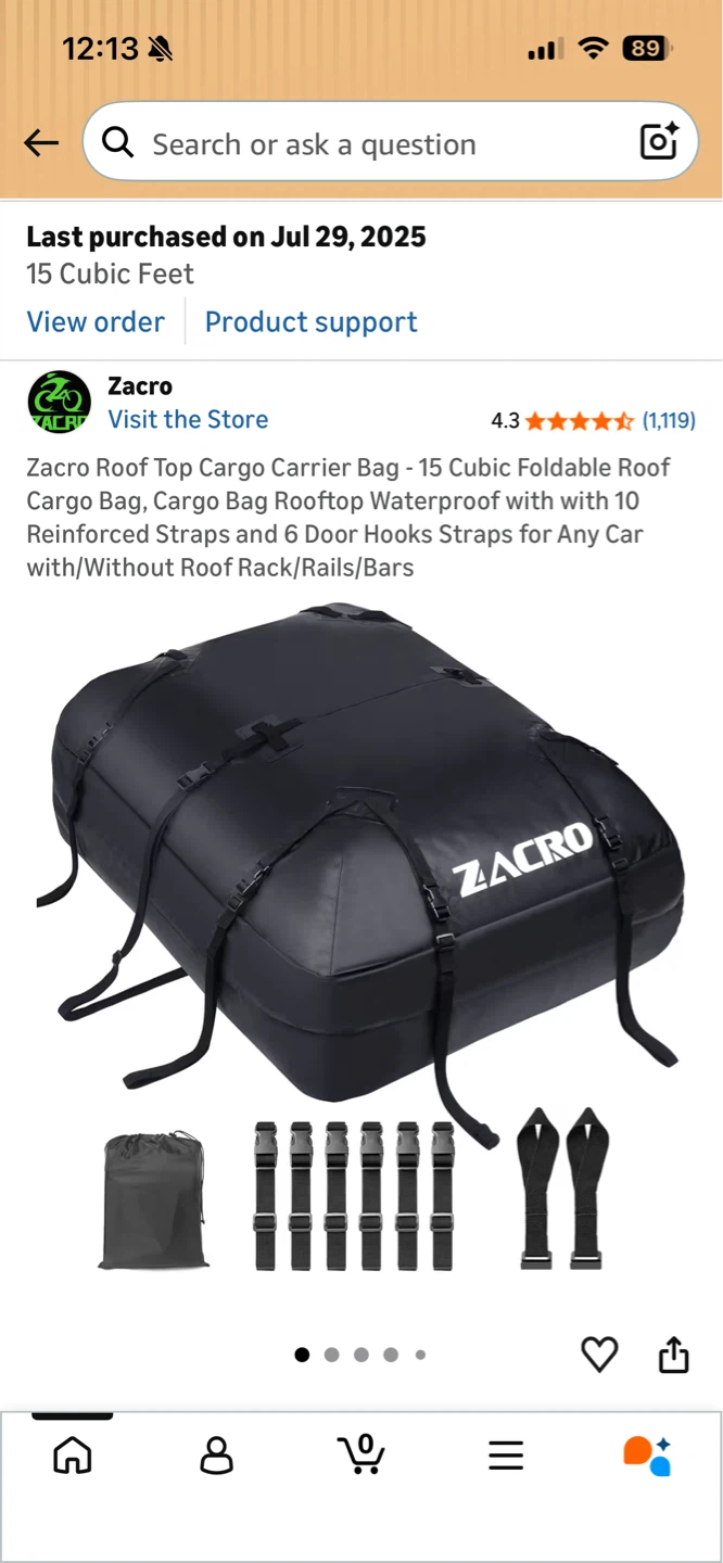 Zacro Rooftop Cargo Bag (15 cubic feet), New, Unused