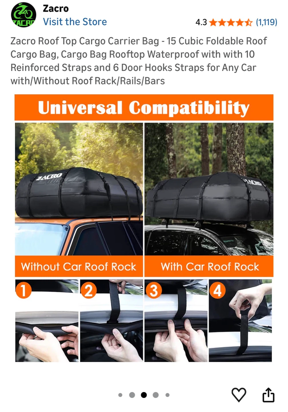 Zacro Rooftop Cargo Bag (15 cubic feet), New, Unused - photo 4