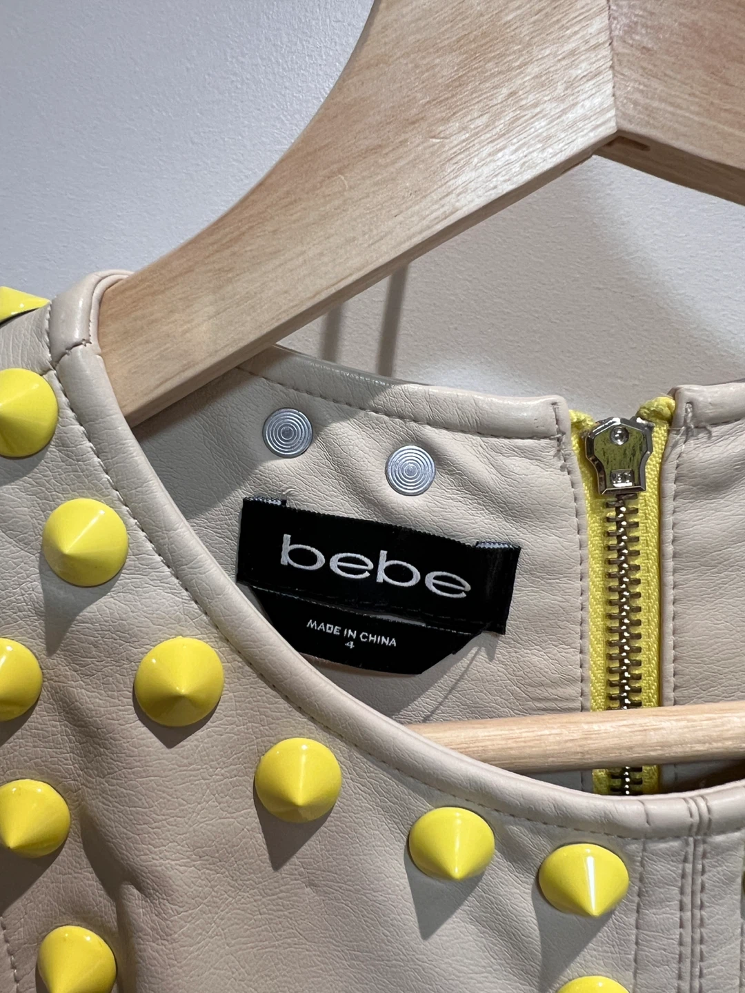 Bebe Beige & Yellow Studded Sleeveless Mini Dress - photo 3