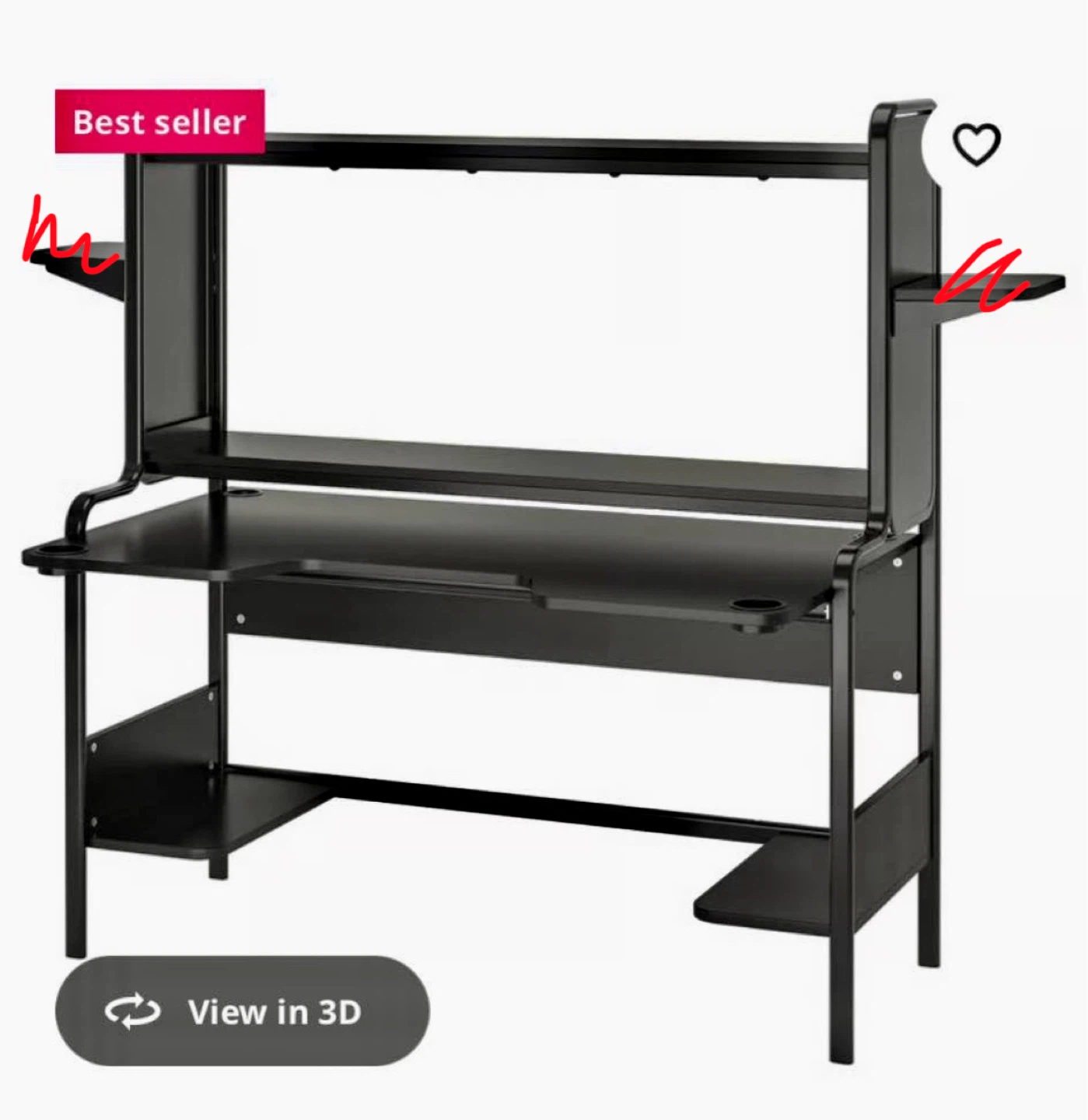 Ikea Fredde Gaming Desk Black Computer Work Desk - photo 2