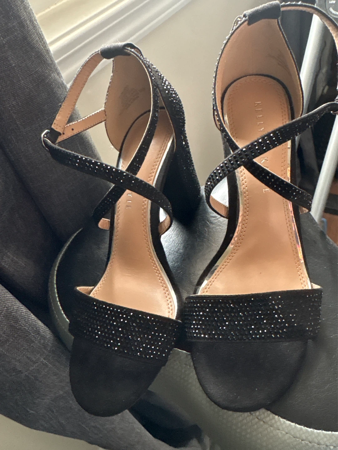 Kelly & Katie Black Sparkle Block Heels