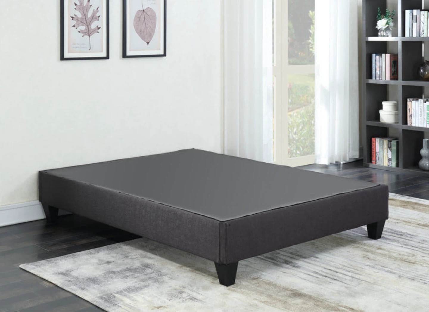 Full Bed Frame with Dark Grey Headboard