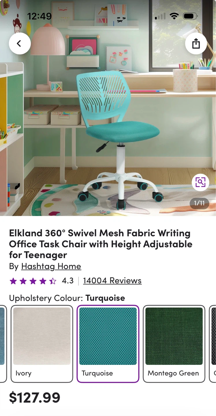 Hashtag Home Elkland 360° Swivel Mesh Task Chair - Turquoise