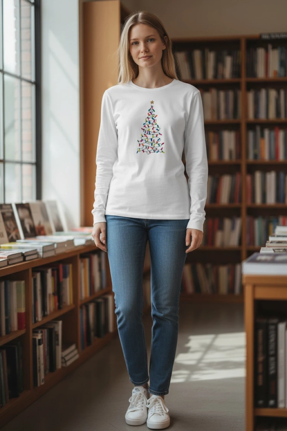 J. Crew White Long Sleeve Christmas Tree Graphic T-Shirt Size S