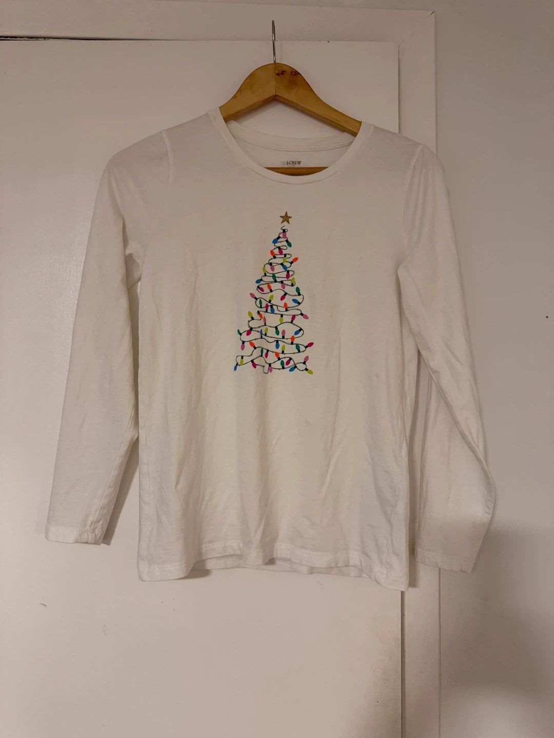 J. Crew White Long Sleeve Christmas Tree Graphic T-Shirt Size S - photo 2