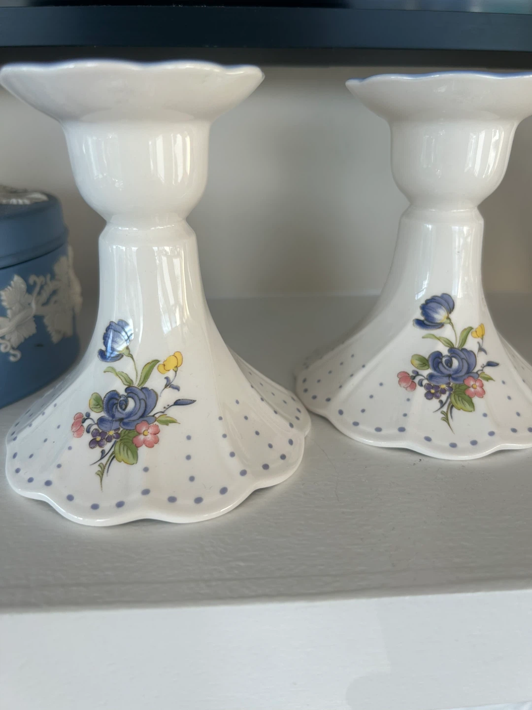 Vintage Nikko Vanesso Blue Peony Candlesticks - Vintage 1980s