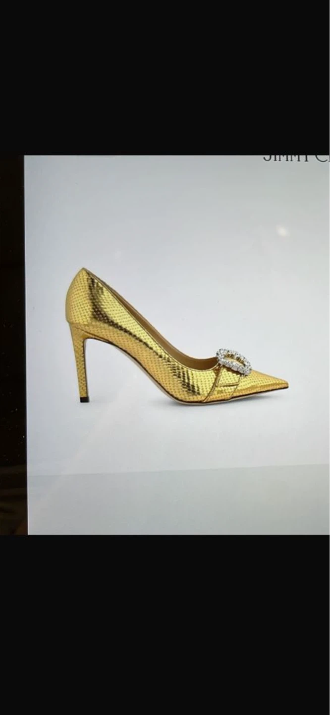 Jimmy Choo Metallic Gold Pumps with Crystal Buckle