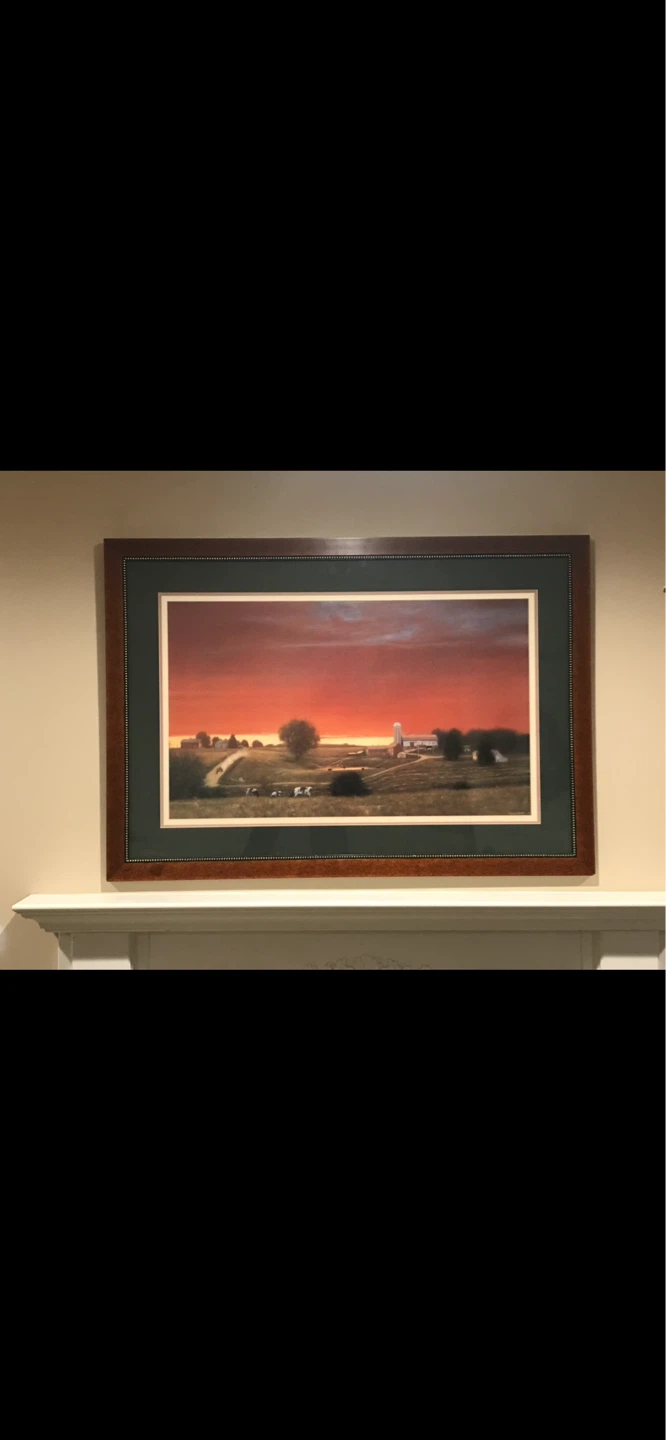 Framed Farm Landscape Painting