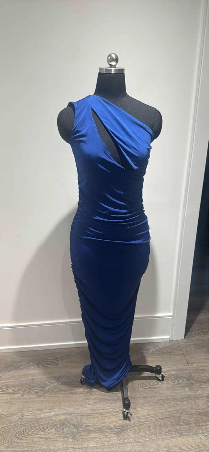 Blue One-Shoulder Ruched Midi Dress - photo 2