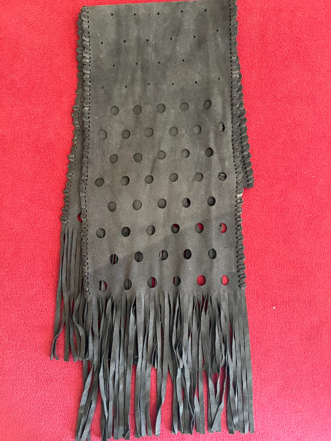 Suede Scarf with Fringes and Cutouts