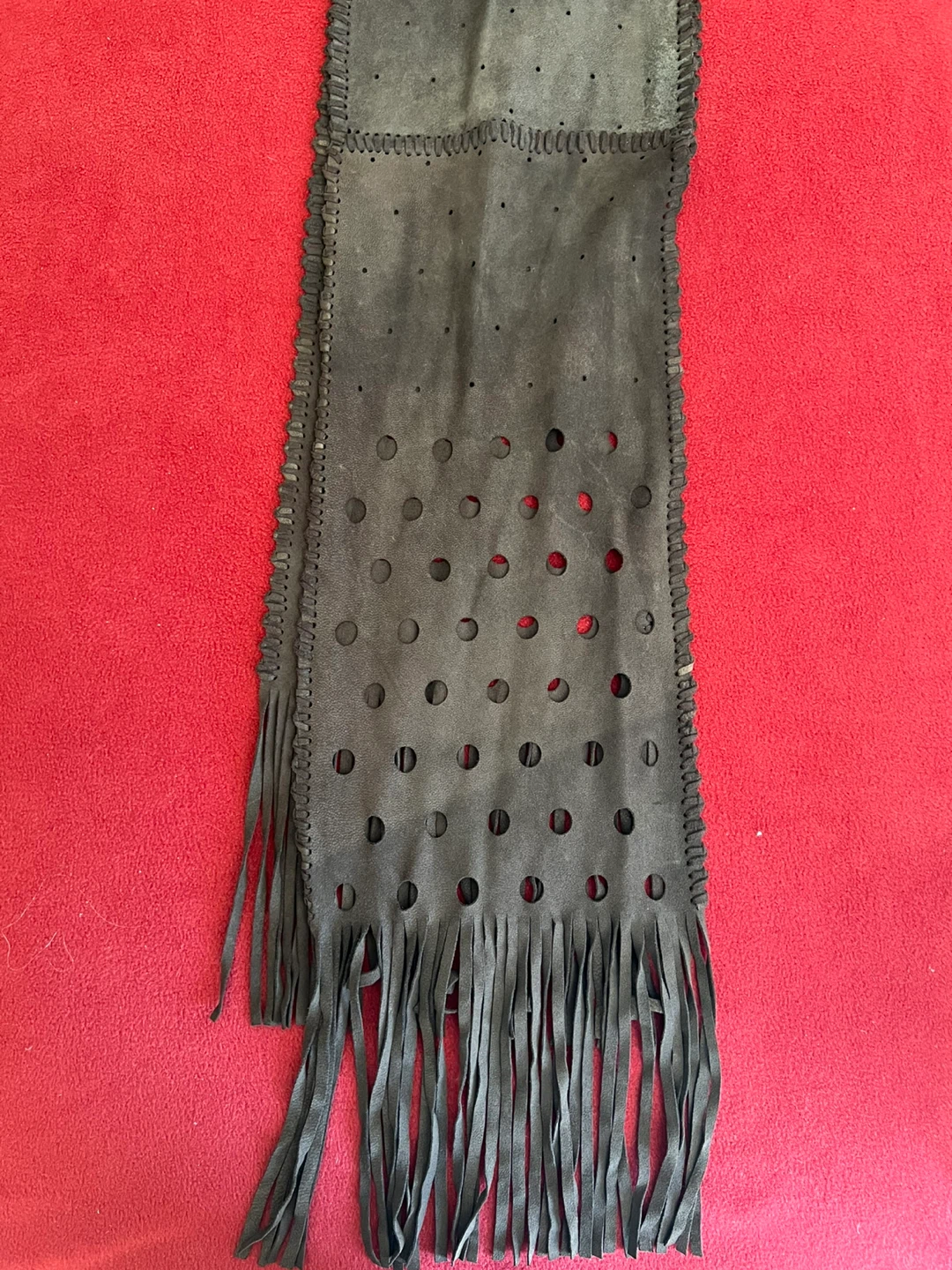Suede Scarf with Fringes and Cutouts - photo 2