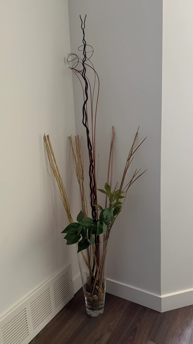 Tall Glass Vase with Decorative Branches and Stones - photo 3