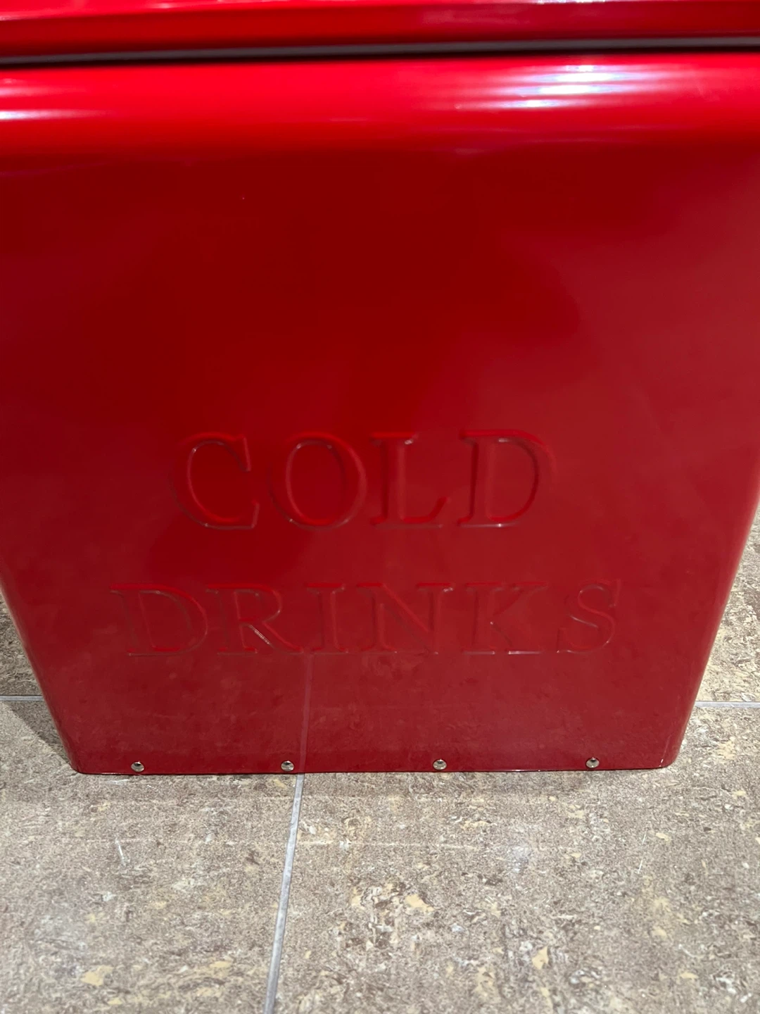 New picnic cooler Red Metal Cooler - "COLD DRINKS"