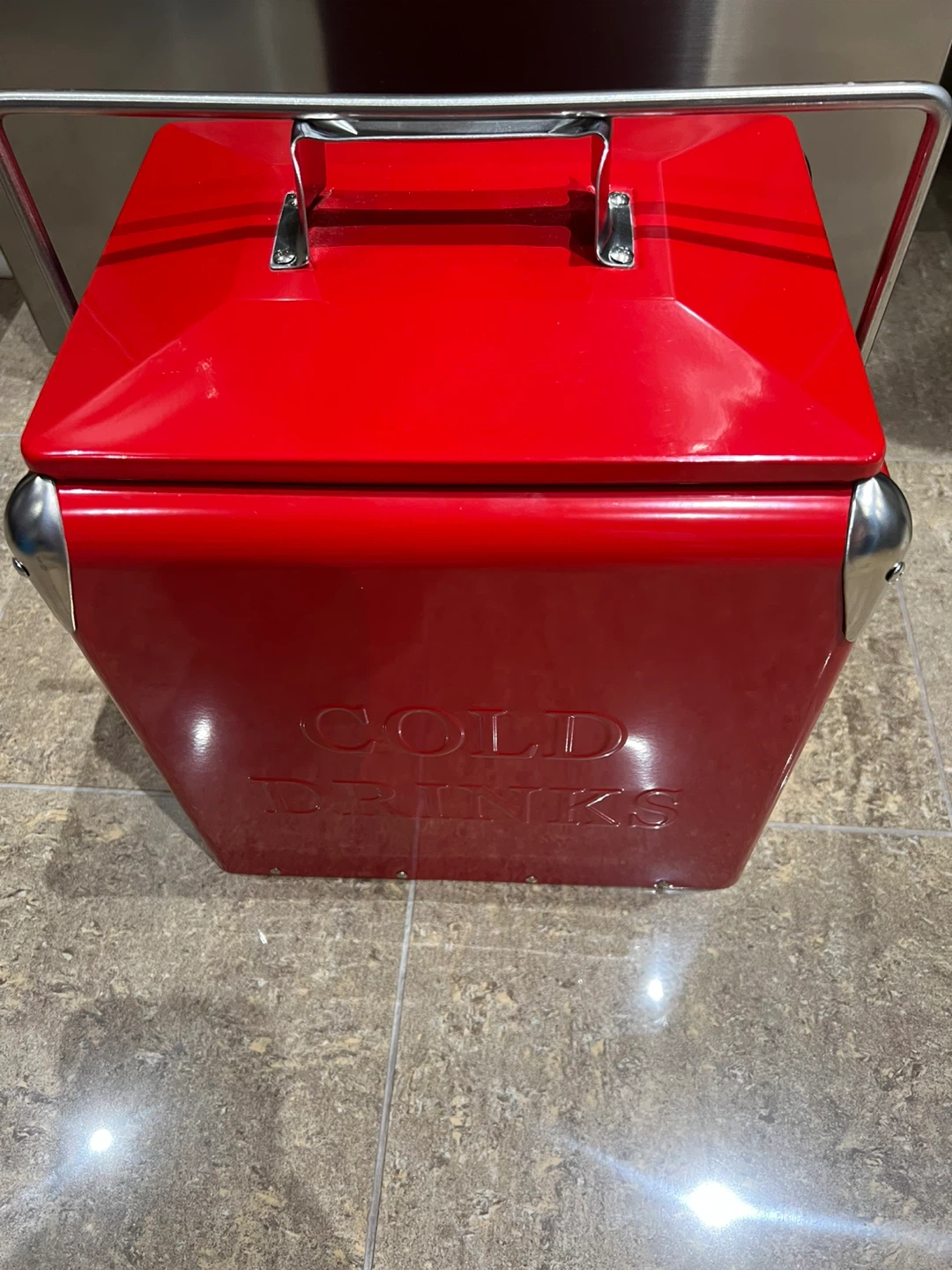 New picnic cooler Red Metal Cooler - "COLD DRINKS" - photo 2