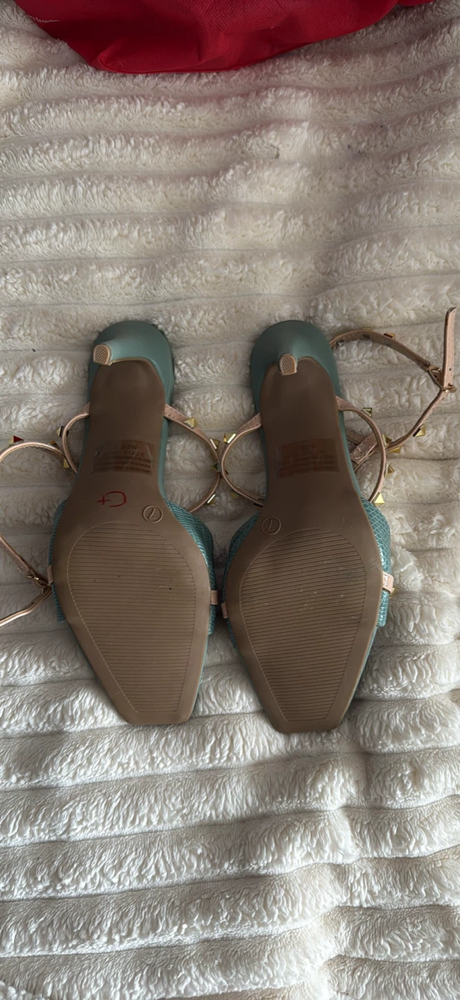 Mint Green Studded Heeled Sandals Size 7 - photo 2