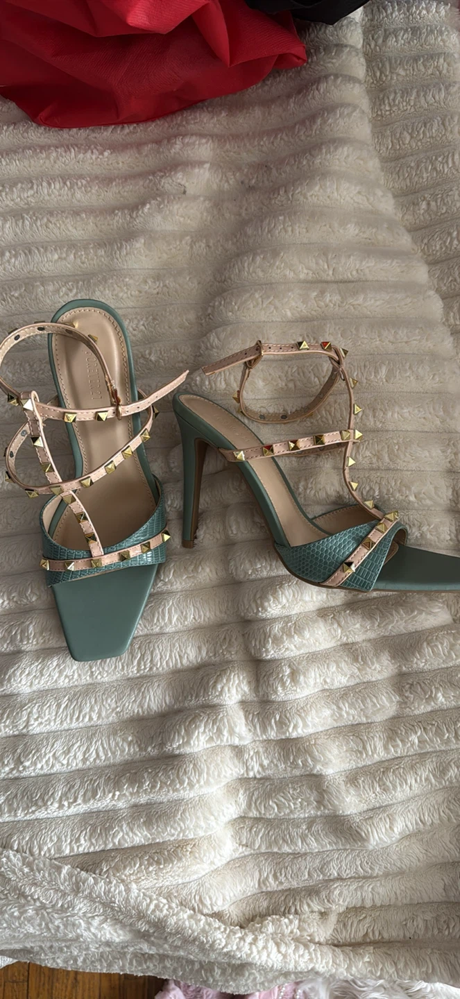 Mint Green Studded Heeled Sandals Size 7