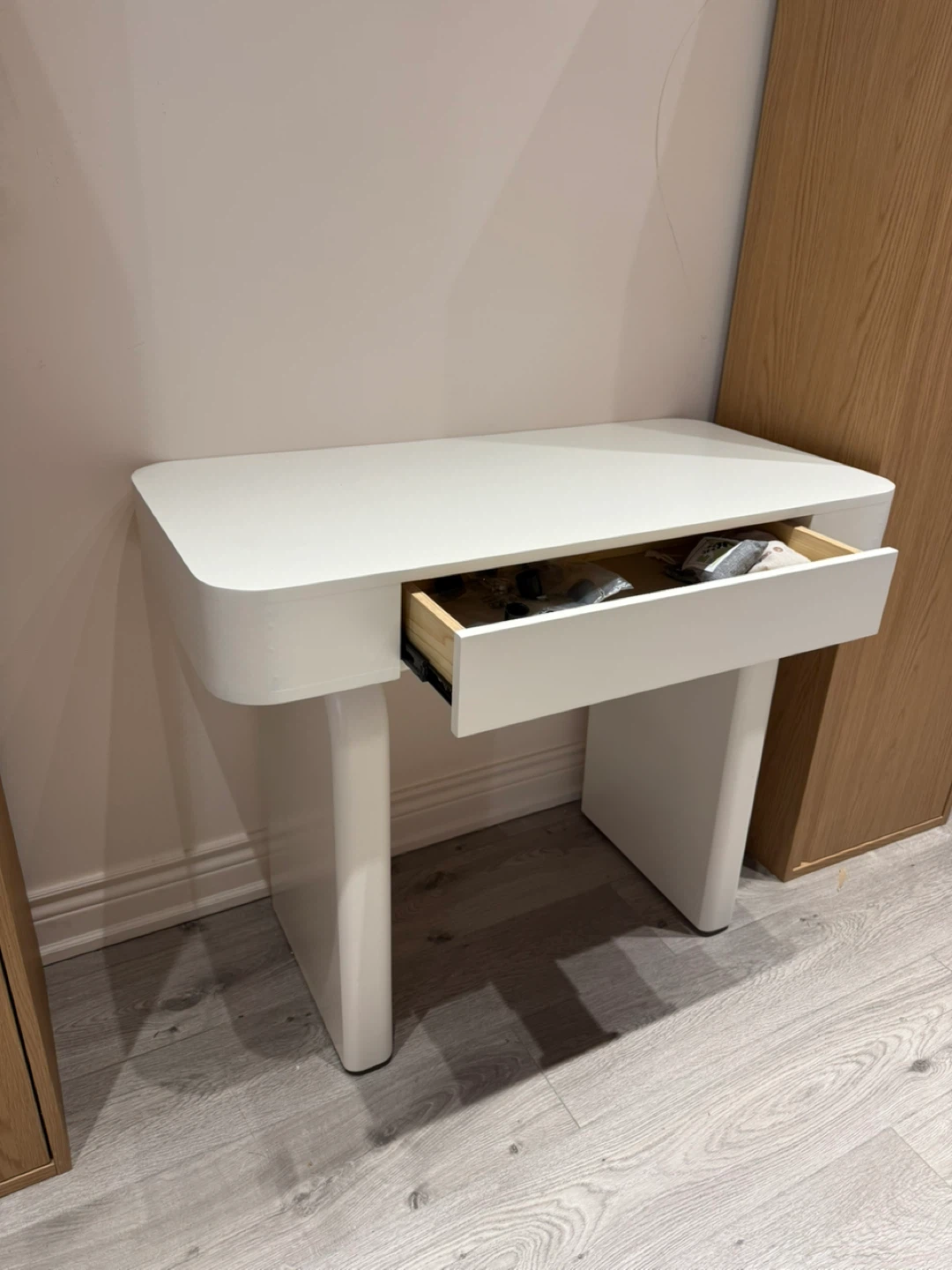 White Vanity Desk with Drawer and Integrated Power Outlet - photo 2