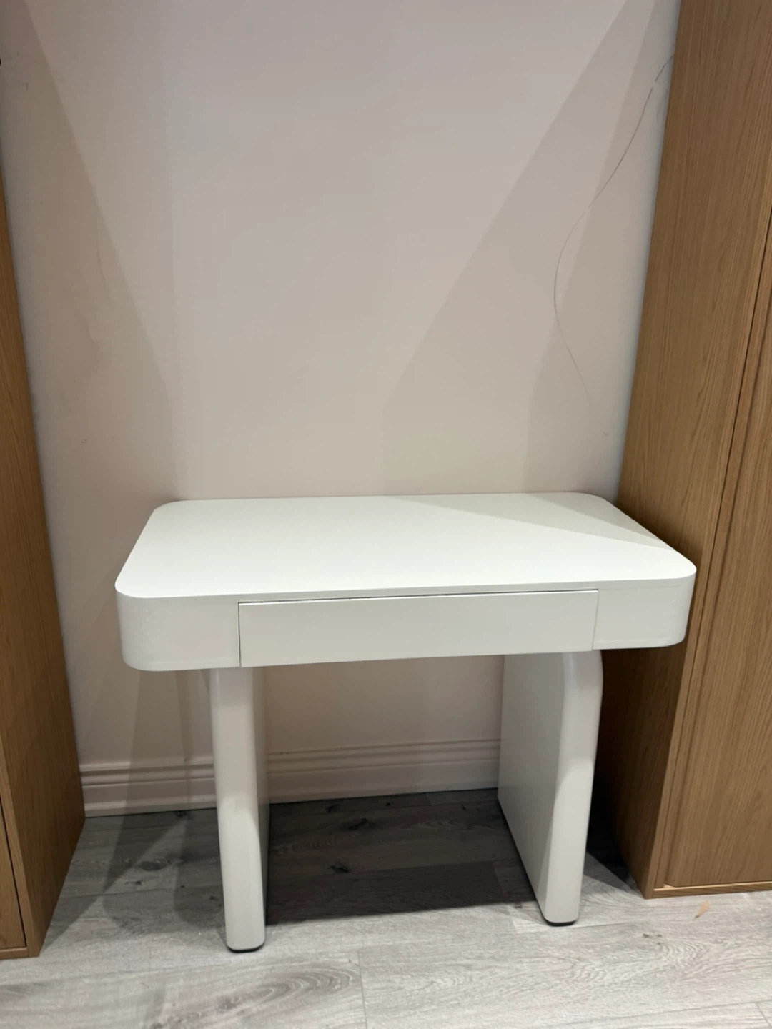 White Vanity Desk with Drawer and Integrated Power Outlet - photo 3