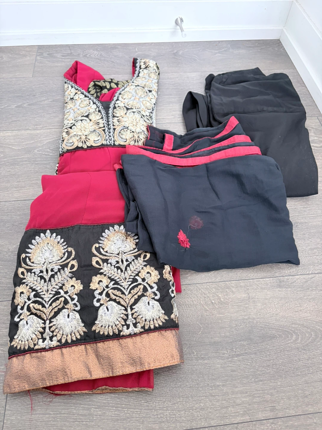 Embroidered Indian Suit - Red & Black