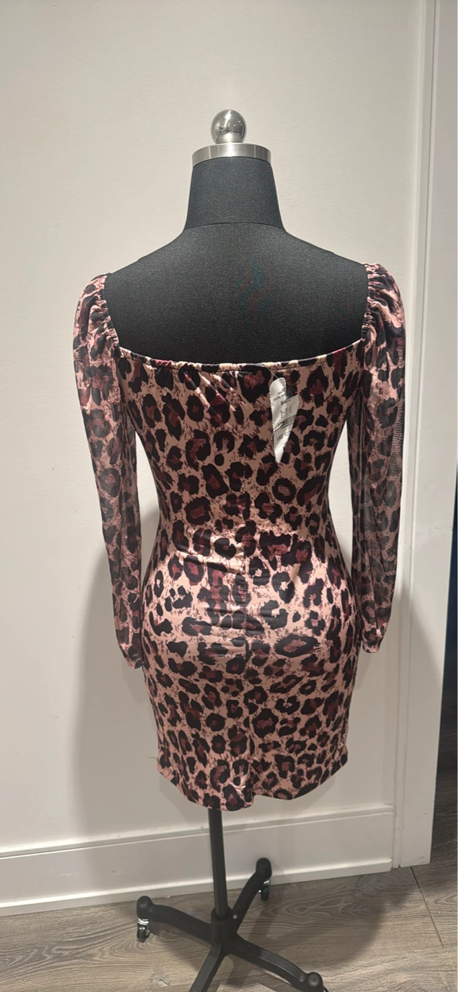 Leopard Print Mesh Sleeve Mini Dress - photo 3