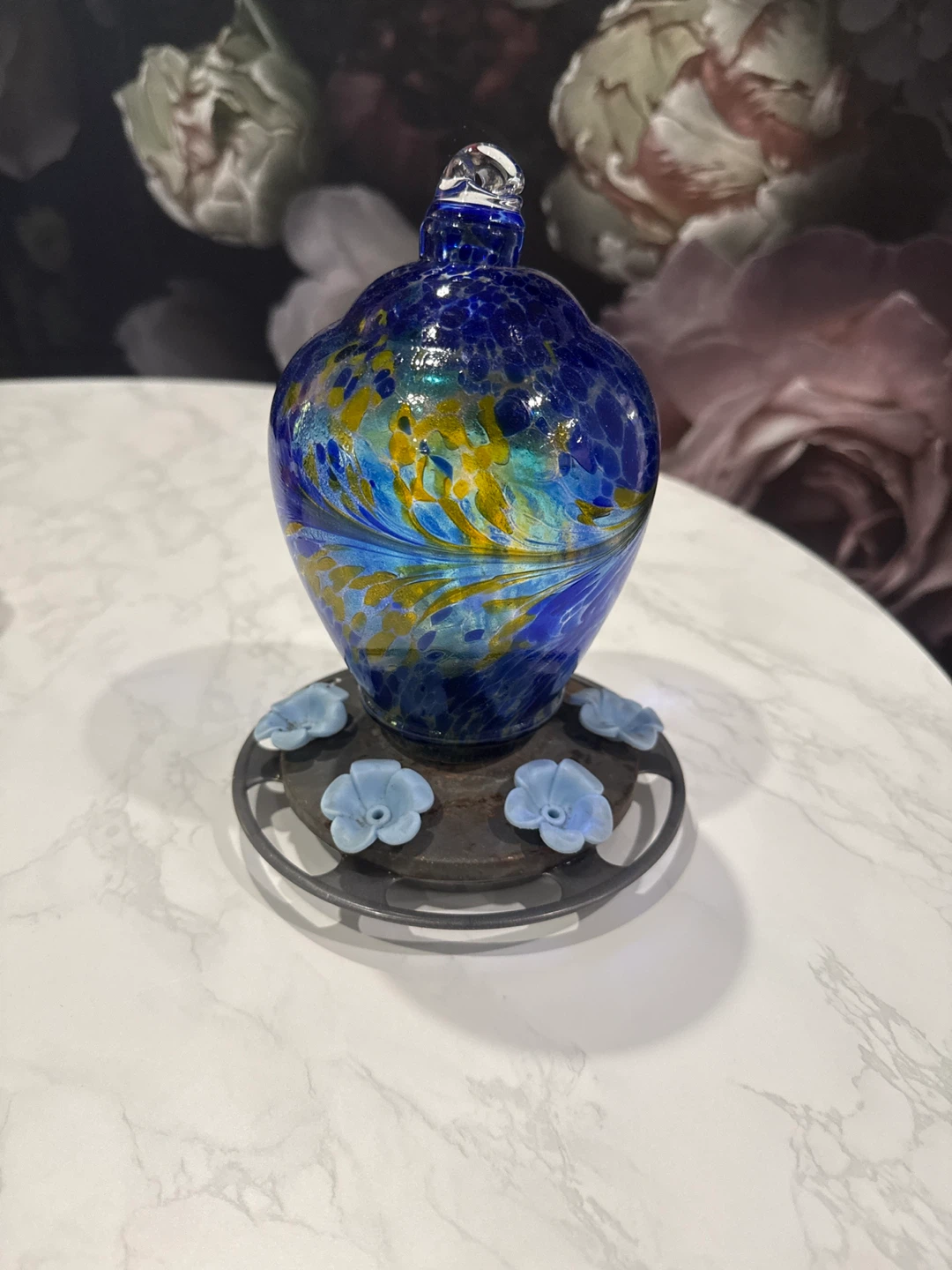 Hand Blown Glass Hummingbird Feeder