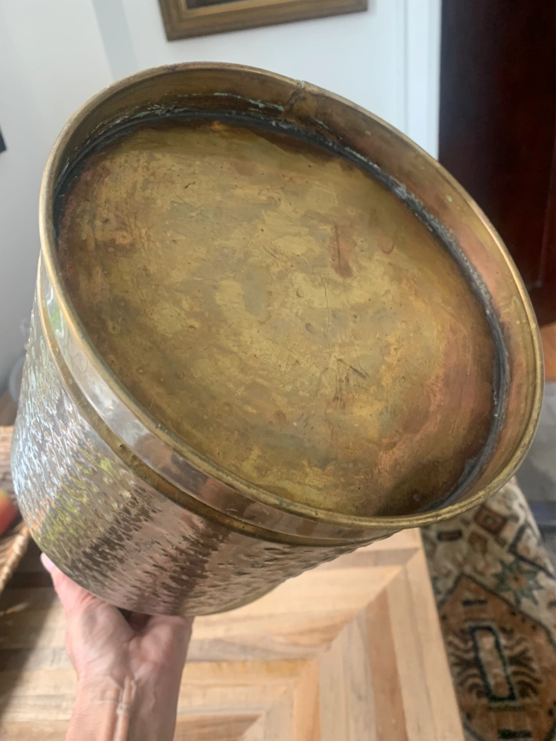 Large Hammered Brass Pitcher Vase - photo 2