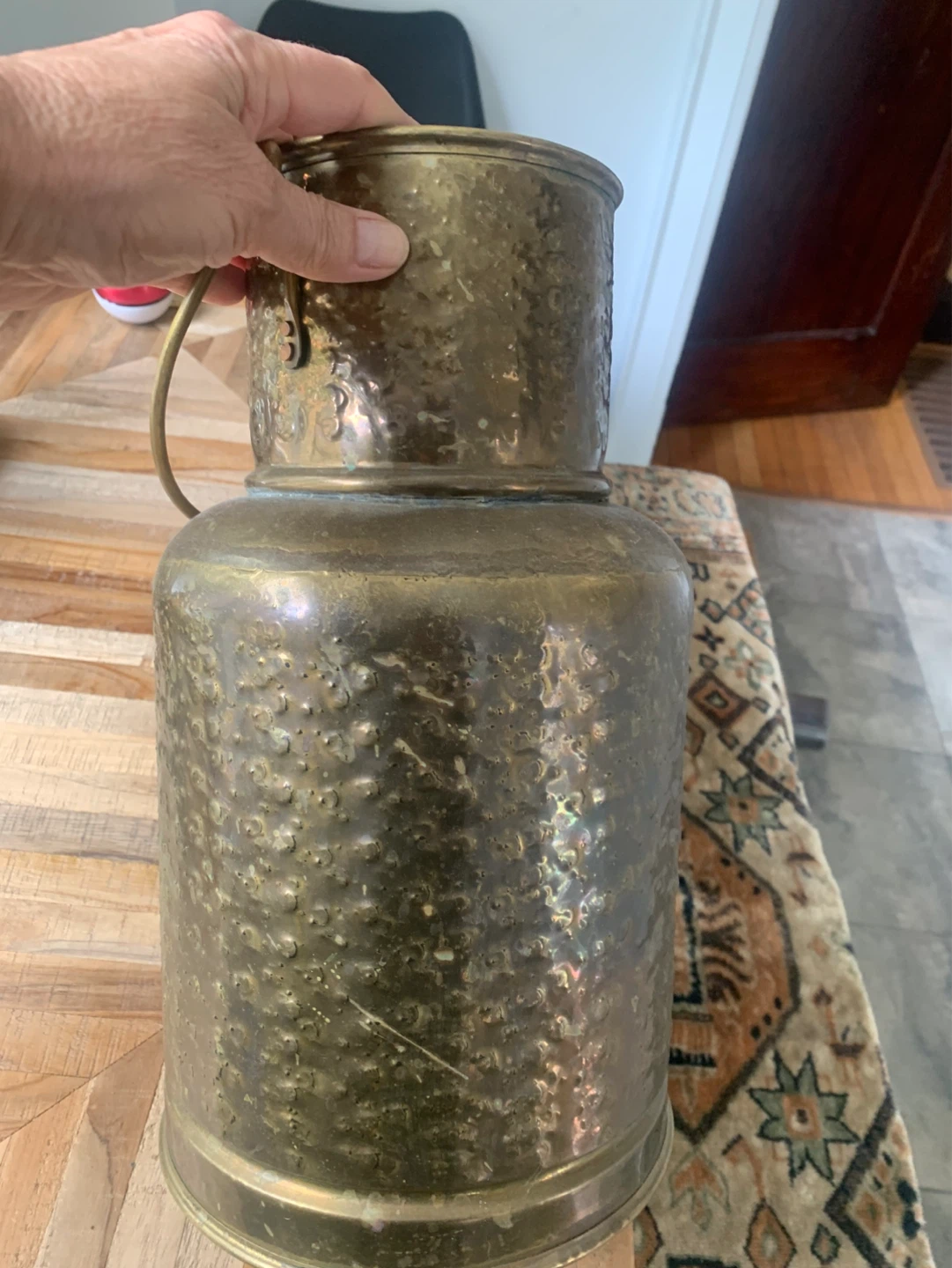 Large Hammered Brass Pitcher Vase