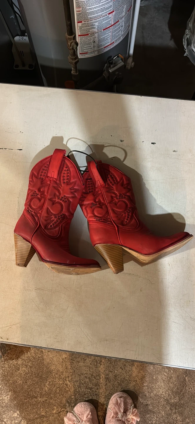 Red Cowboy Boots with Heart Stitching
