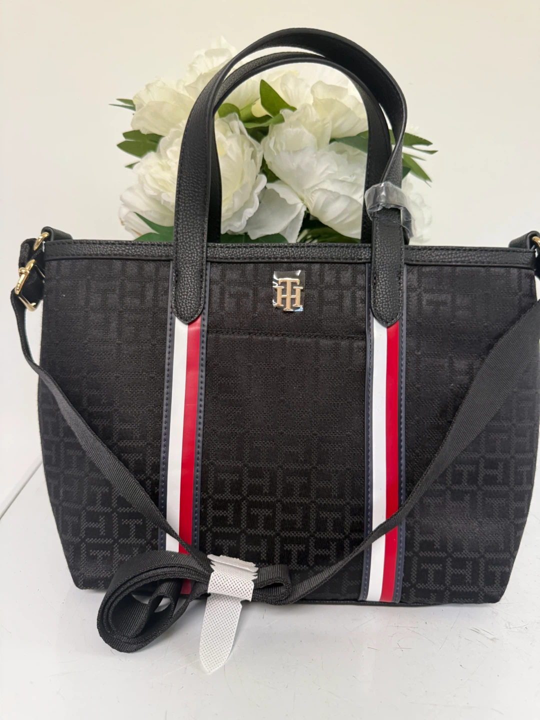 Tommy Hilfiger Black Monogram Tote Bag with Coin Pouch