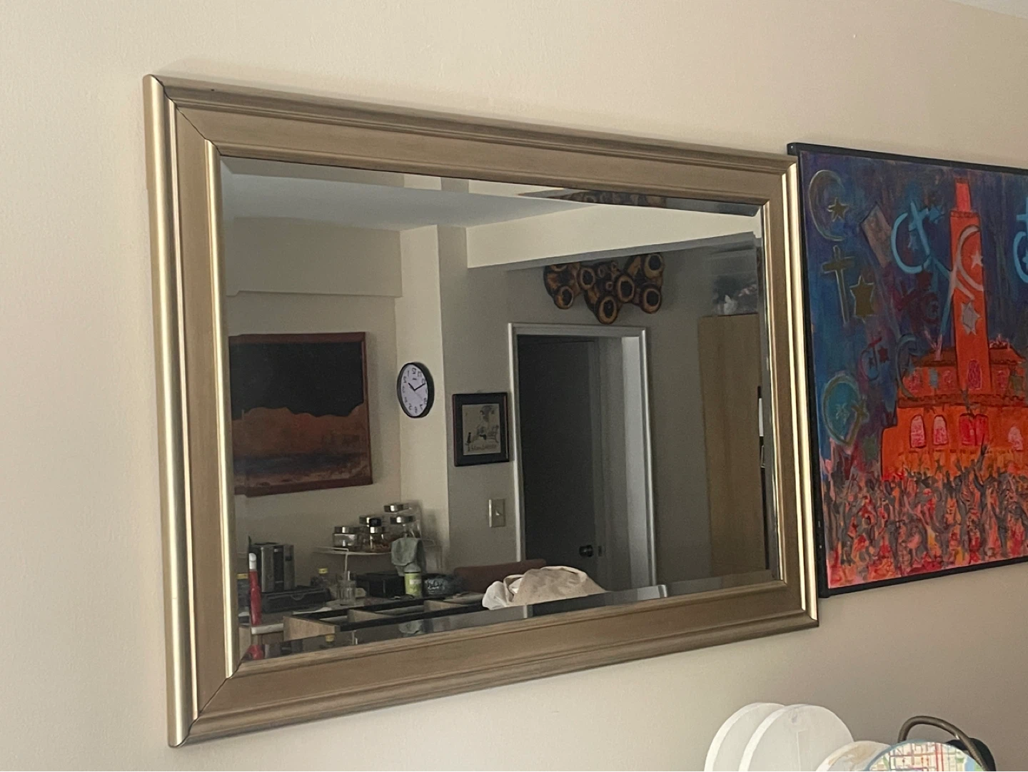 Large Beveled Wall Mirror with Gold Frame