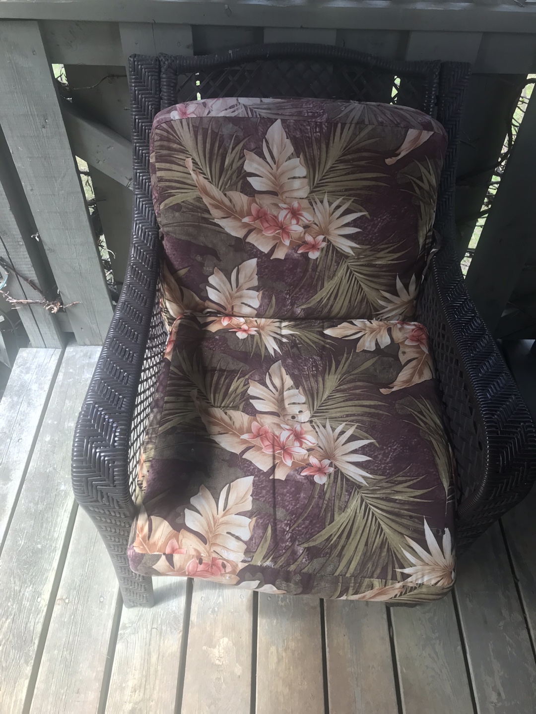 Wicker Patio Chair with Tropical Cushions