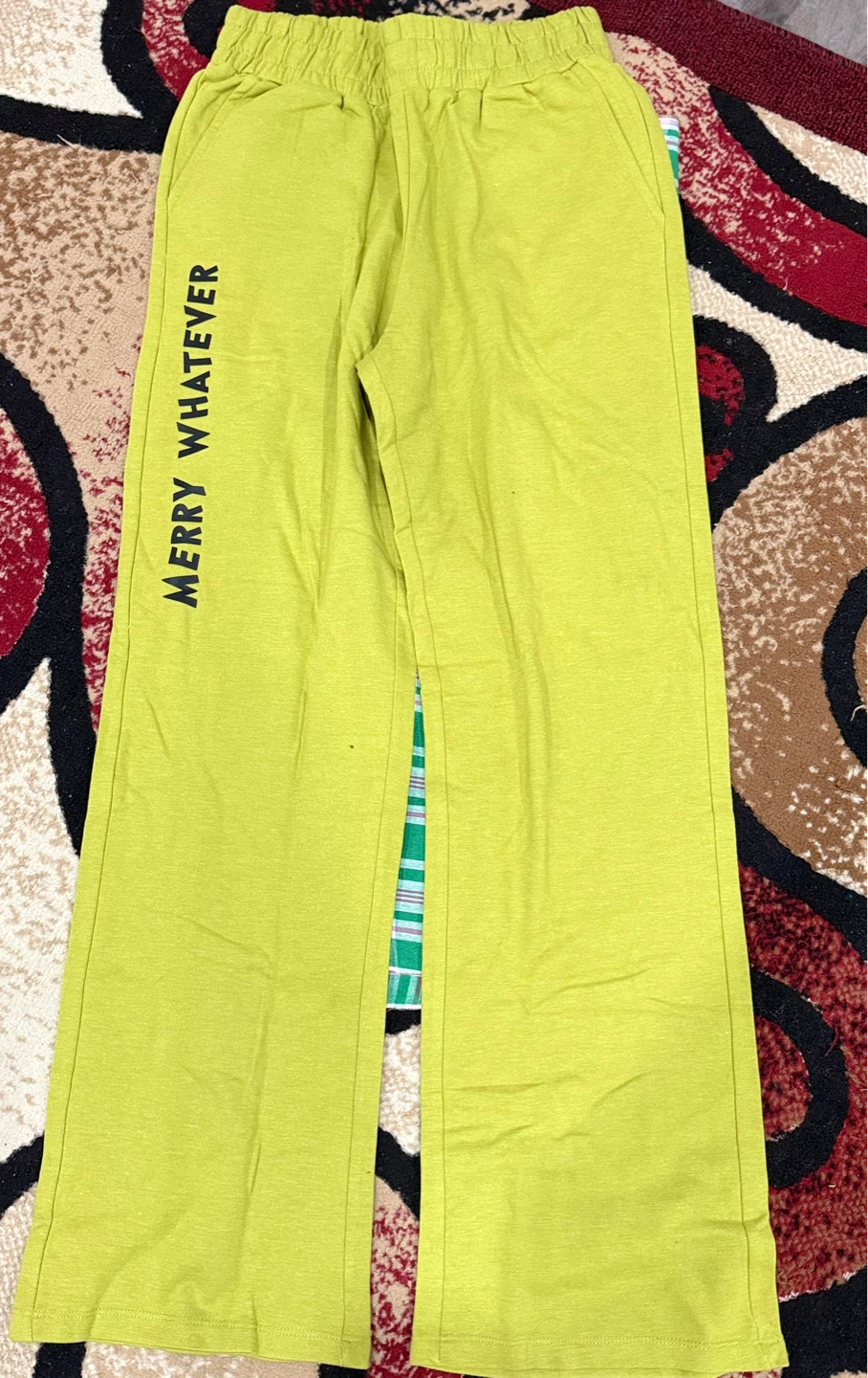 Lime Green Joggers with "Merry Whatever" print