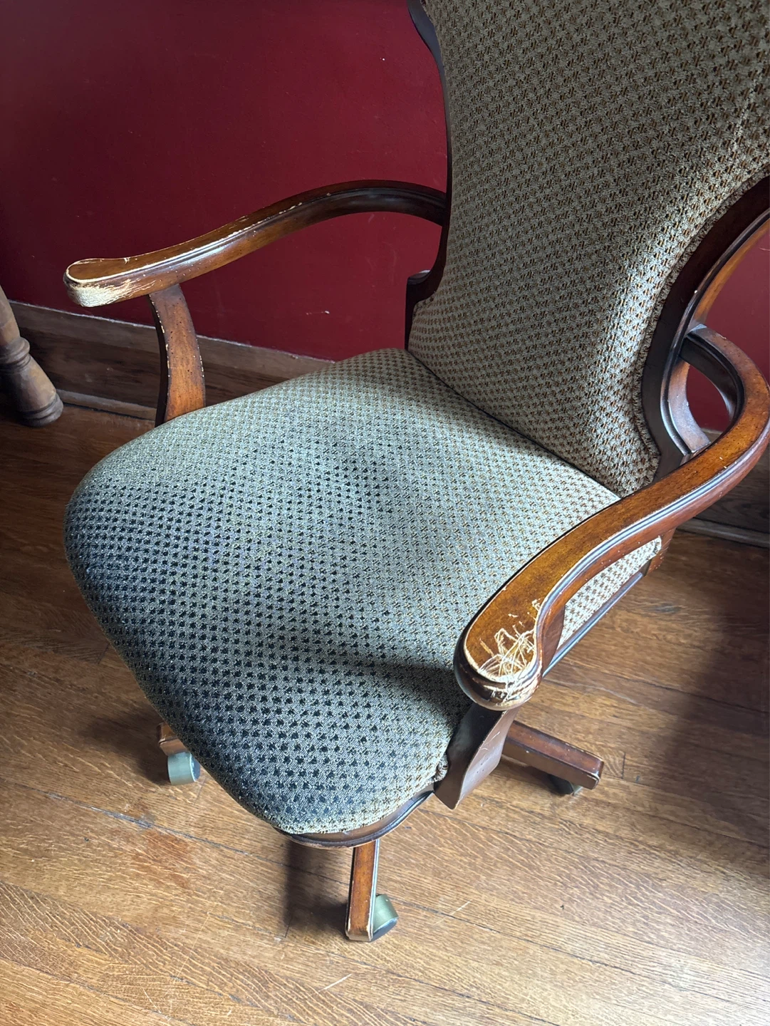 Wooden office chair with patterned upholstery - photo 5