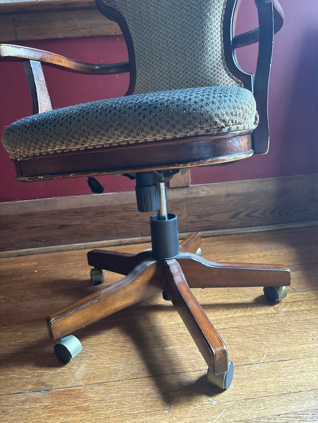 Wooden office chair with patterned upholstery - photo 2