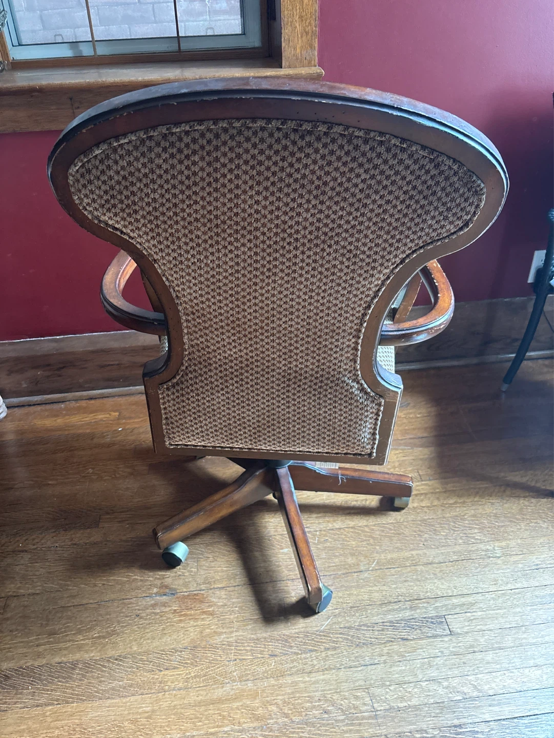 Wooden office chair with patterned upholstery - photo 4