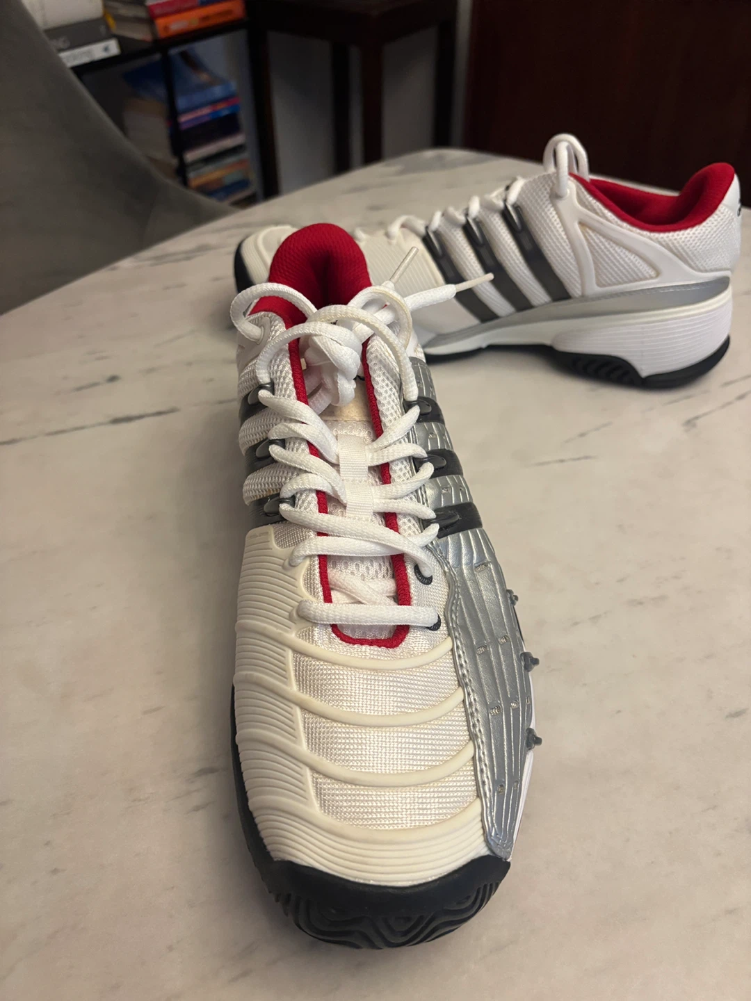 Adidas Tennis Shoes White Silver Red size 10 brand new