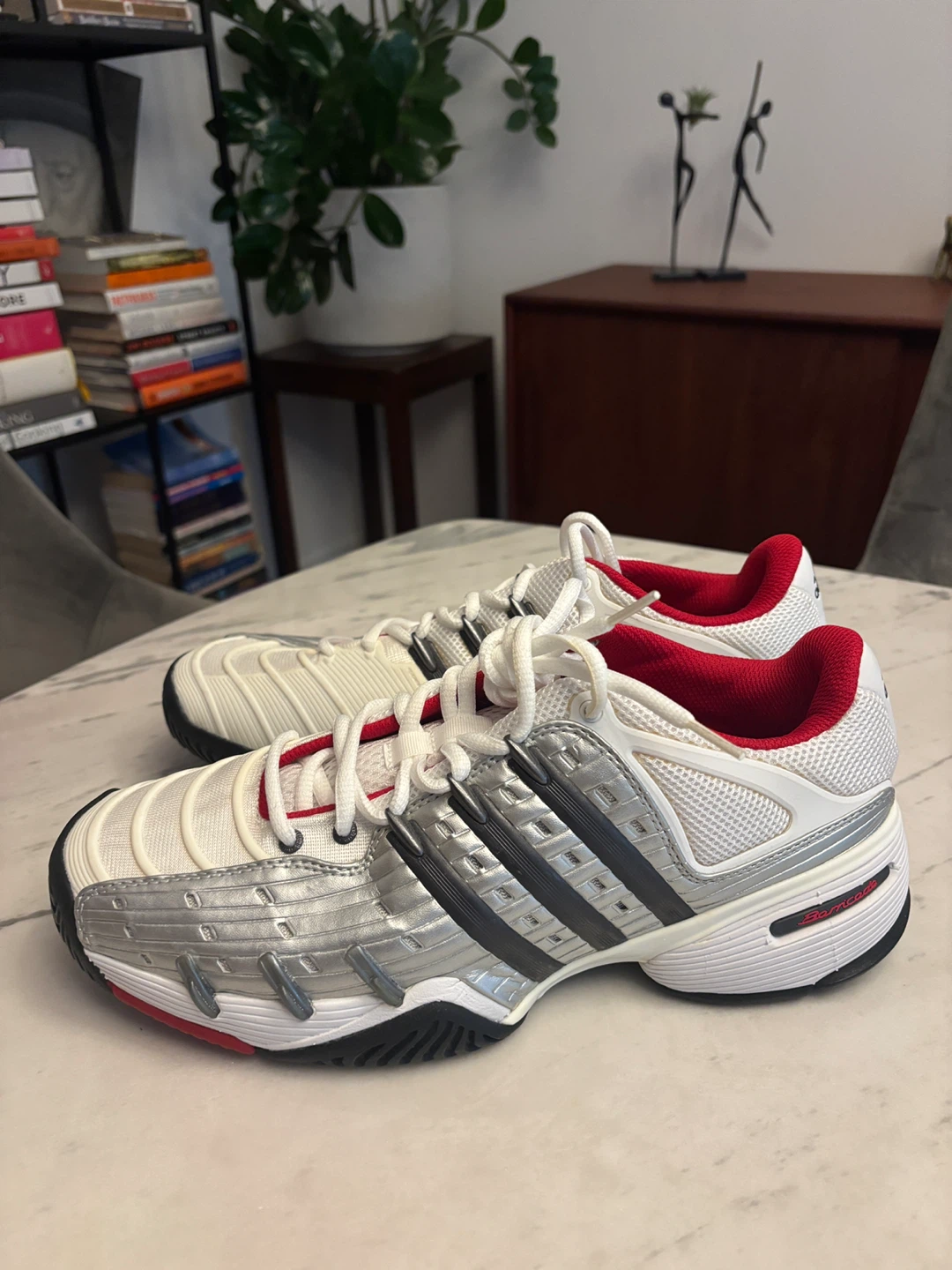 Adidas Tennis Shoes White Silver Red size 10 brand new - photo 3