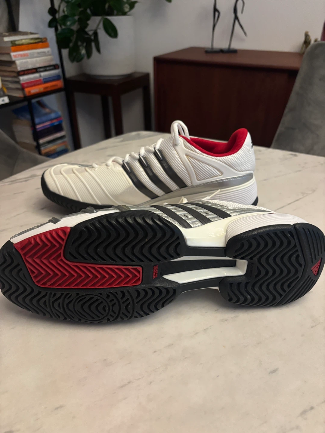 Adidas Tennis Shoes White Silver Red size 10 brand new - photo 2