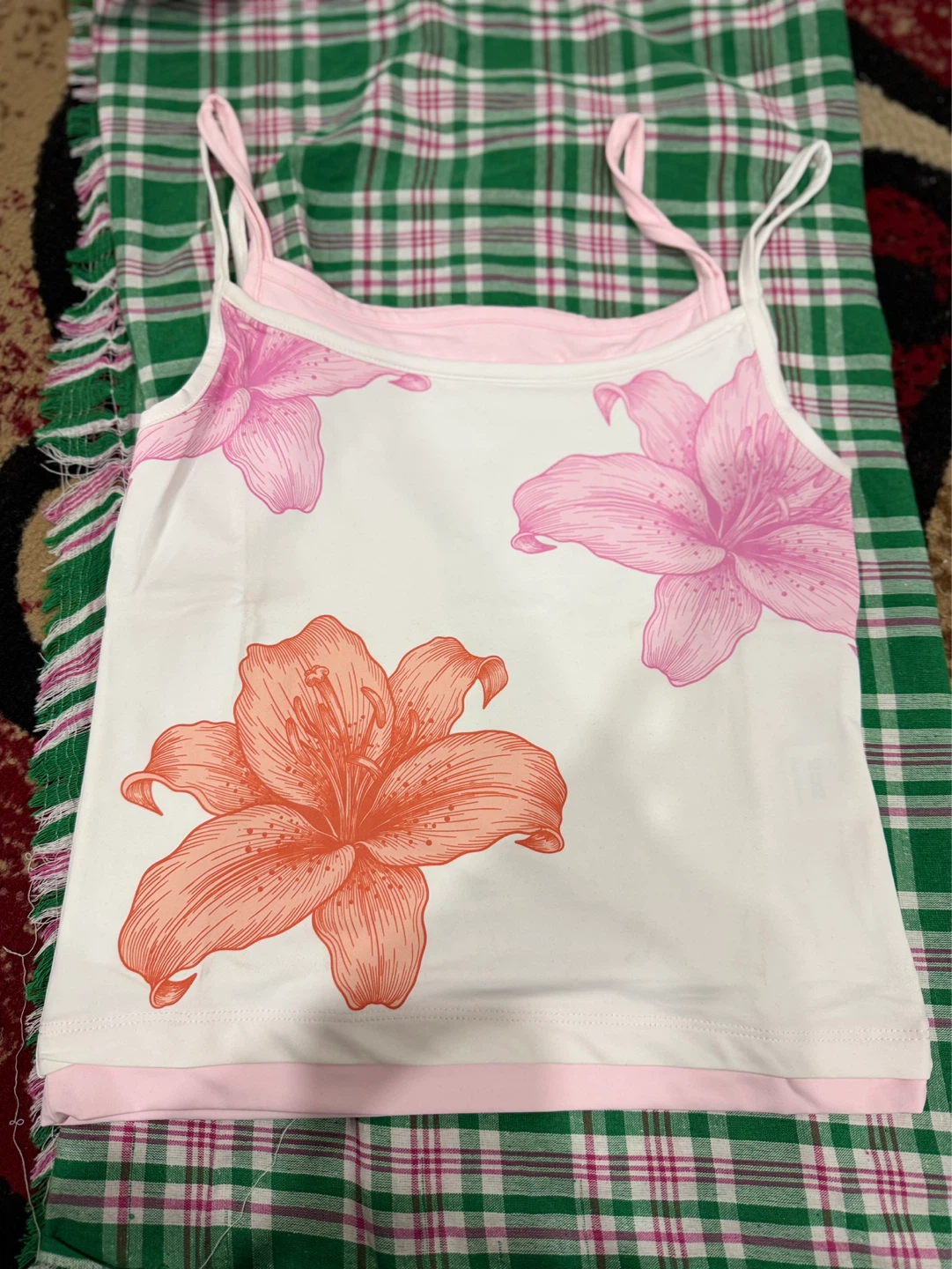 White Camisole with Pink and Orange Lily Print