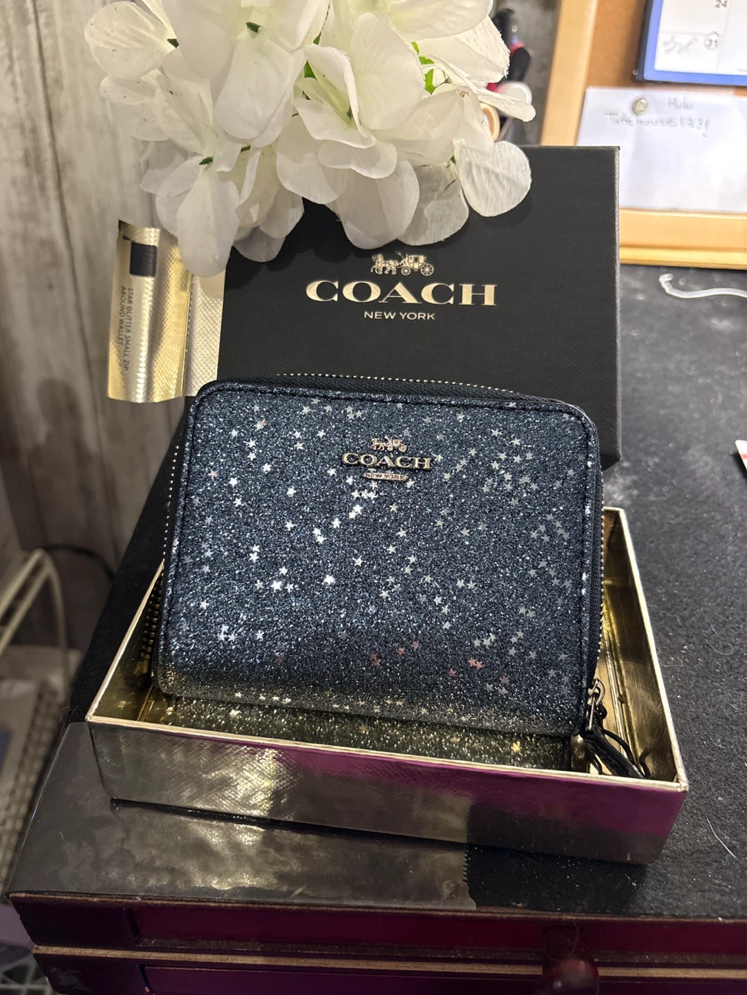 COACH Star Glitter Small Zip Around Wallet