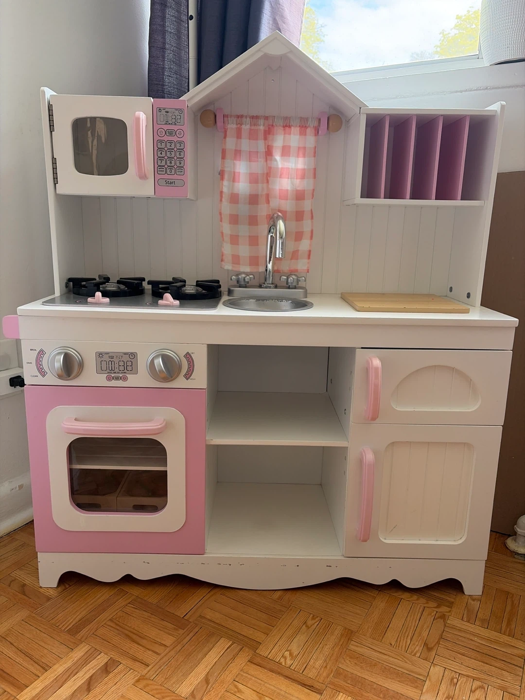 Kids Wooden Play Kitchen - White and Pink