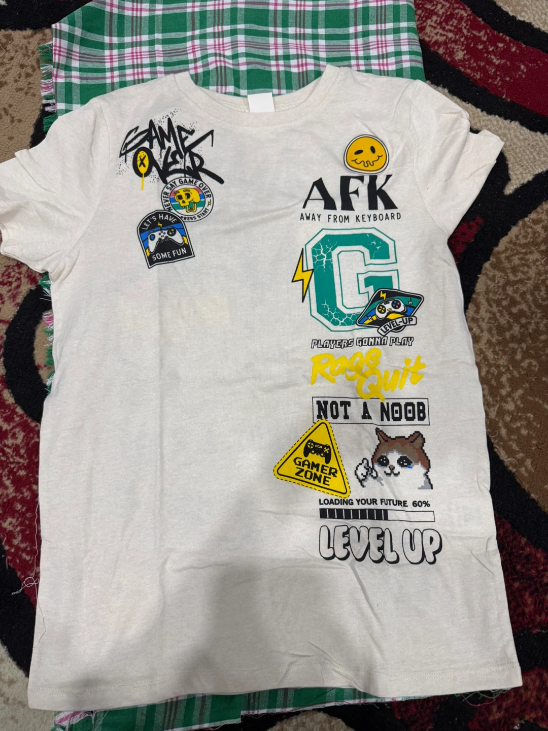 White Kids T-Shirt with 'Game Over' and Los Angeles Graphics