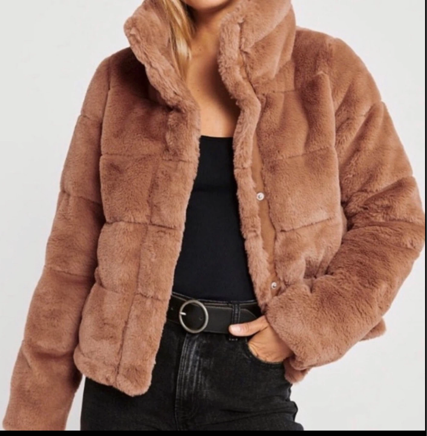 Abercrombie & Fitch Brown Faux Fur Puffer Jacket