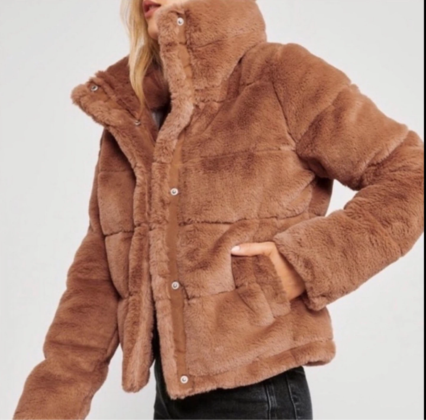 Abercrombie & Fitch Brown Faux Fur Puffer Jacket - photo 2
