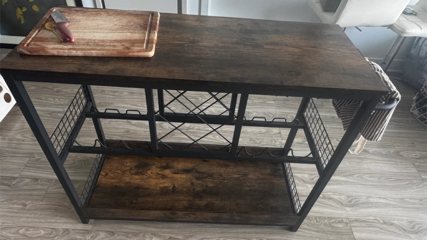 Rustic Wood Bar Cart with Wine Rack