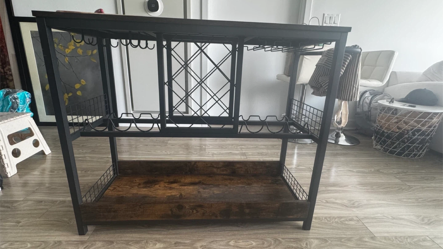 Rustic Wood Bar Cart with Wine Rack - photo 2