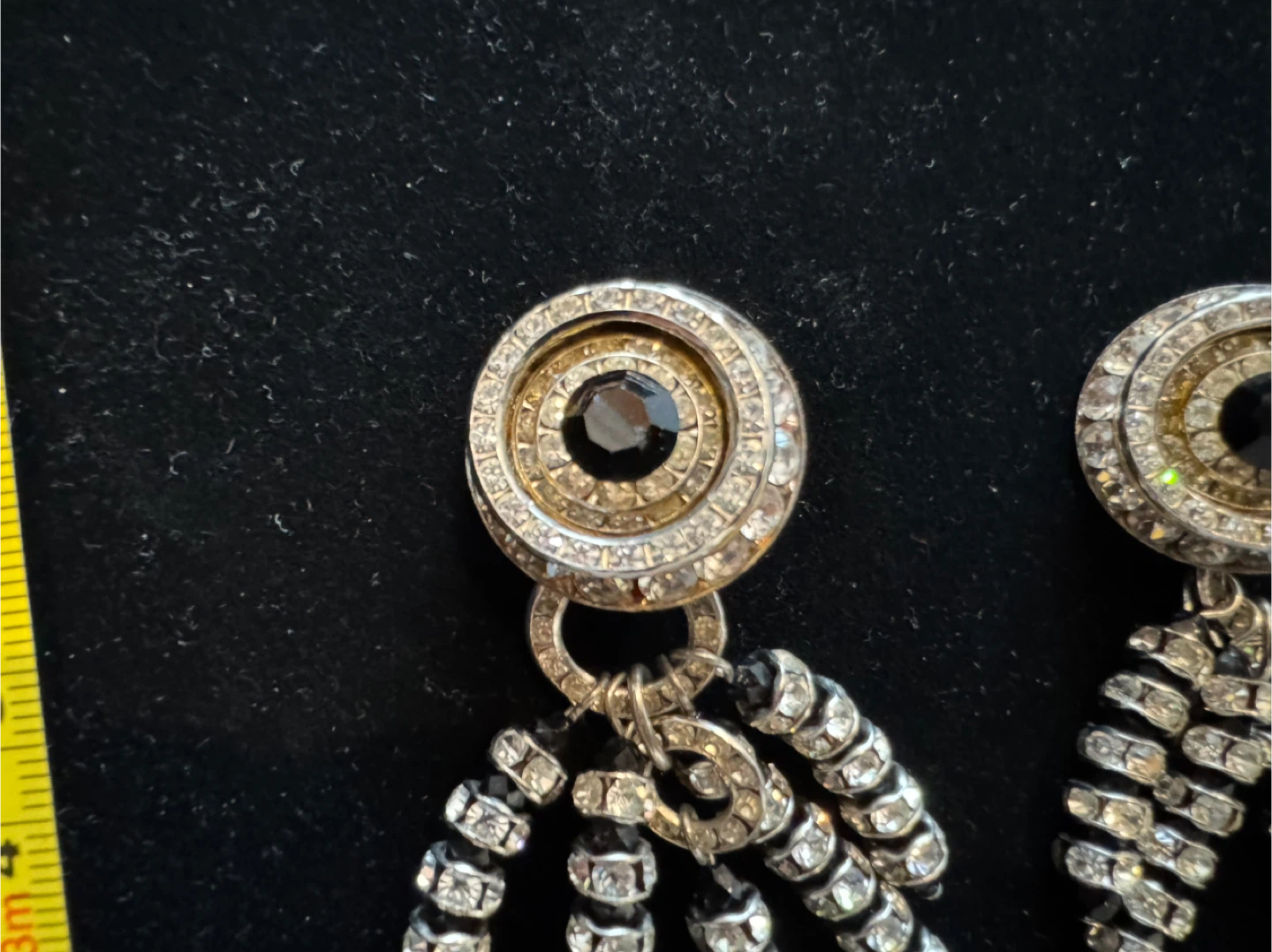 Vintage Rhinestone and Black Stone Tassel Earrings - photo 3