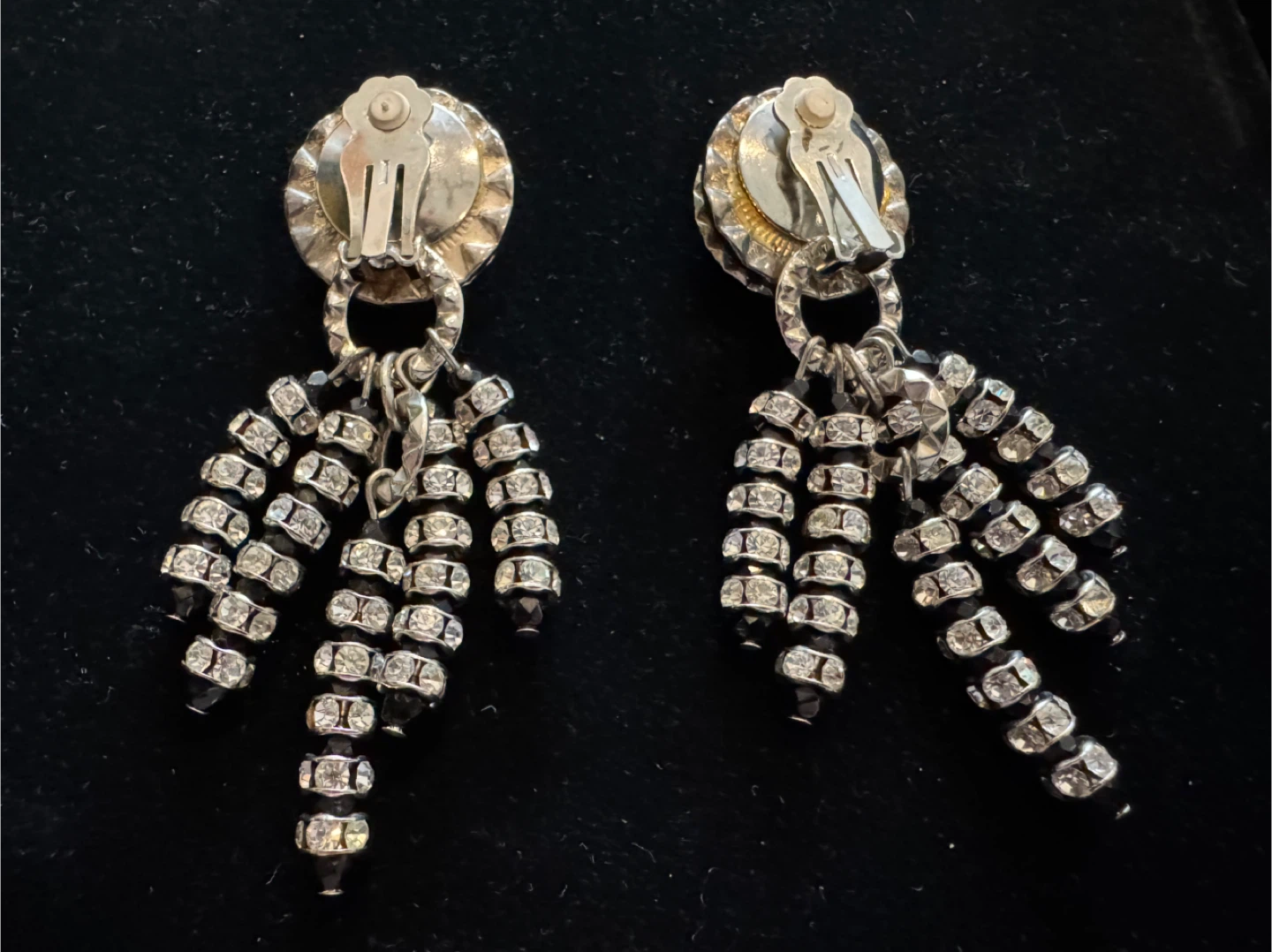 Vintage Rhinestone and Black Stone Tassel Earrings - photo 5