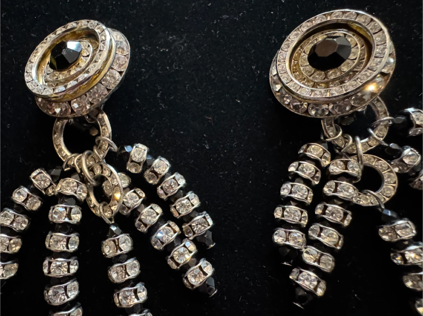 Vintage Rhinestone and Black Stone Tassel Earrings - photo 4